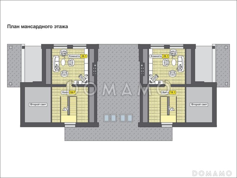 Проект дома с террасой, изолированной кухней, вторым светом / План мансардного этажа