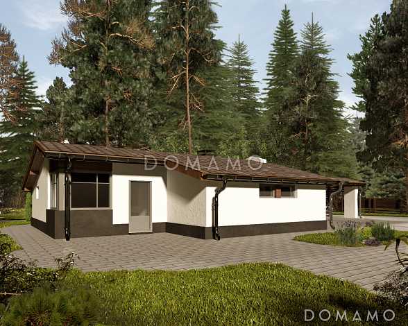 Крытый гараж на одну машину с навесом на два автомобиля, сауной и мастерской