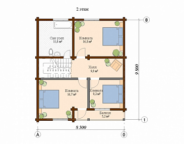 Проект дома из клееного бруса с просторной гэобразной крытой террасой / План мансардного этажа
