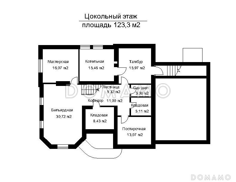 Проект дома с наружными и внутренними лестницами  / План цокольного этажа