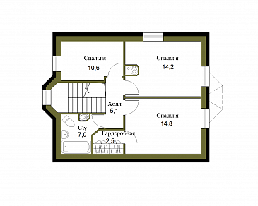 Проект лаконичного полутораэтажного коттеджа из кирпича / План мансардного этажа