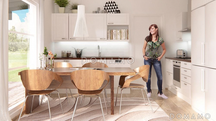 Проект современного одноэтажного каркасного дома с двумя небольшими спальнями