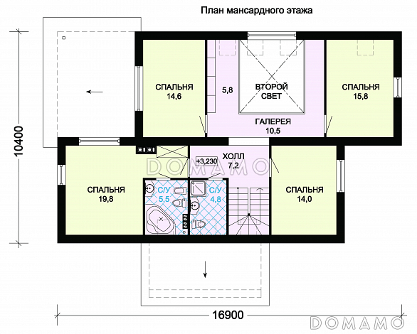 Проект дома из пеноблоков с четырьмя просторными спальными комнатами на мансардном этаже / План мансардного этажа