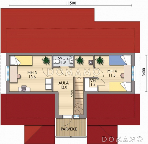 Проект каркасного дома с мансардой и небольшим балконом / План мансардного этажа