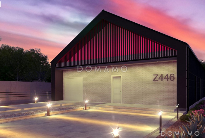 Проект современного одноэтажного дома из кирпича с тремя спальнями и гаражом