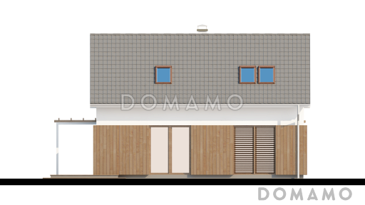 Проект одноэтажного мансардного дома из кирпича с навесом для автомобиля / Фасад 3