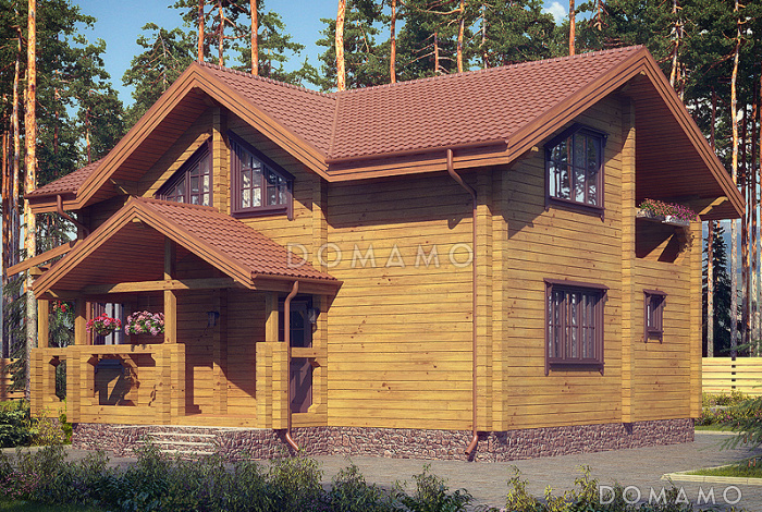 Проект двухэтажного дома из клееного бруса с санузлом в каждой спальной комнате