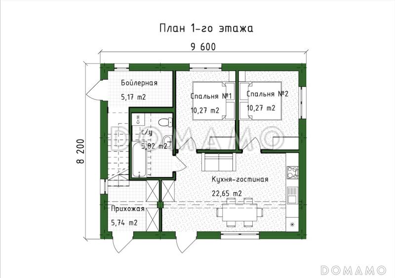 Проект трехэтажного дома в стиле хай-тек, адаптированный для сейсмозоны / План 1 этажа