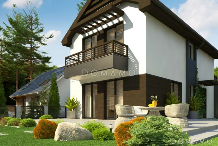 Проект компактного двухэтажного дома из кирпича современного дизайна с гаражом