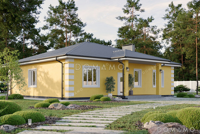 Проект одноэтажного дома в классическом стиле с 4 спальнями и террасой