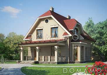 Проект дома с мансардой, крытой террасой и тремя спальными комнатами