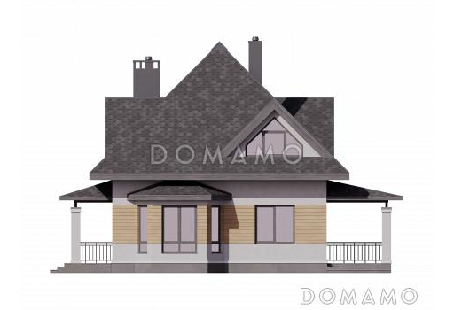 Проект дома с навесом на 2 машины, гостевой комнатой внизу и тремя спальнями наверху / Фасад 4