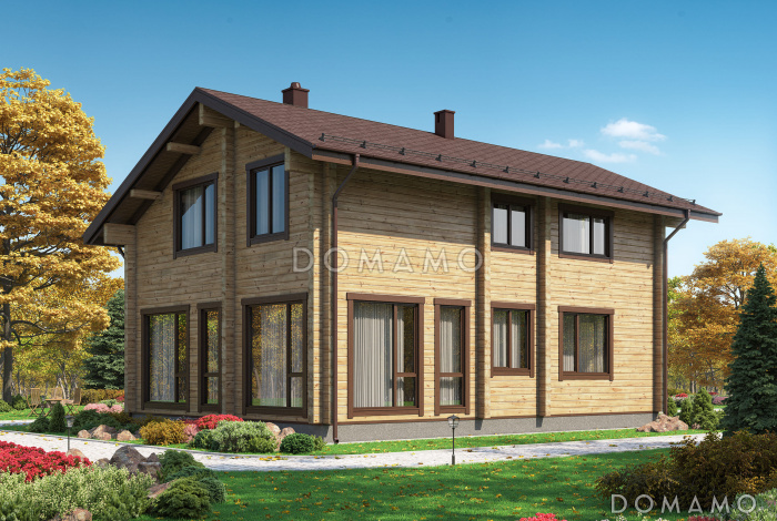 Проект дома из бруса с 4 спальнями и кабинетом с балконом