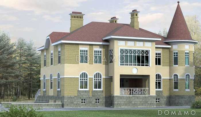 Проект кирпичного дома с гаражом на цокольном этаже