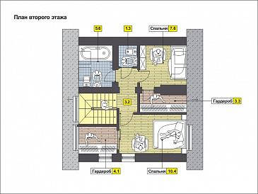 Проект дома с котельной в подвале, двумя кладовыми, спальнями с гардеробом / План мансардного этажа