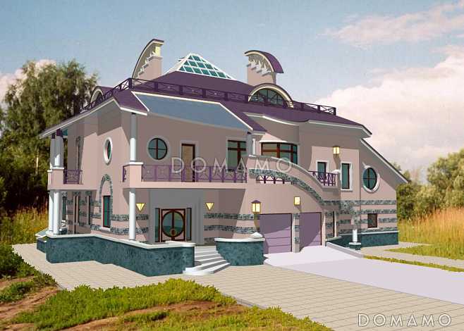 Проект коттеджа с оригинальной планировкой и гаражом на 2 а/м