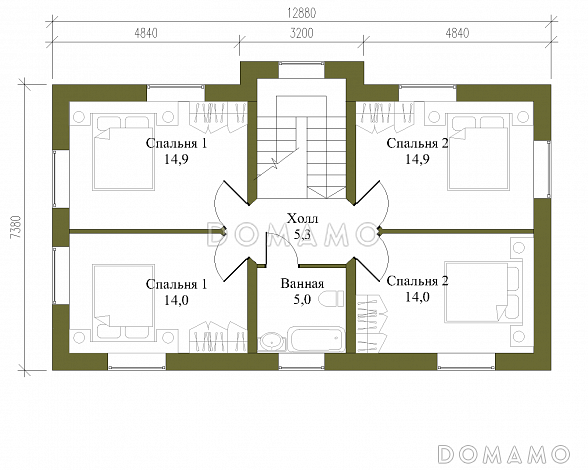 Проект компактного двухэтажного коттеджа из СИП панелей с пятью спальнями / План 2 этажа