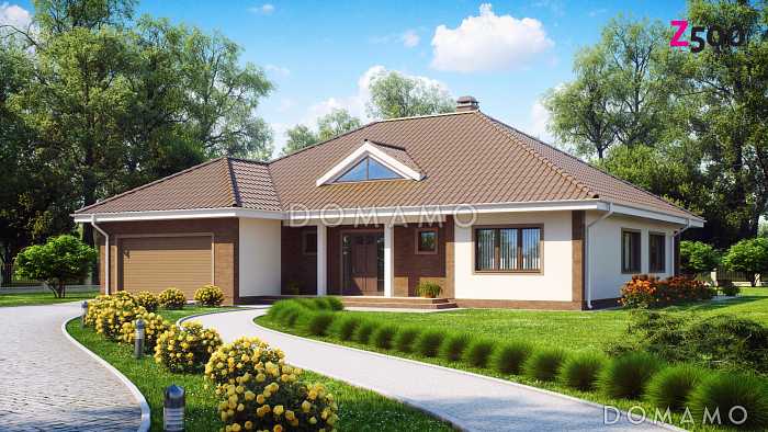 Проект просторного одноэтажного дома из газобетона с тремя спальнями и гаражом на два автомобиля