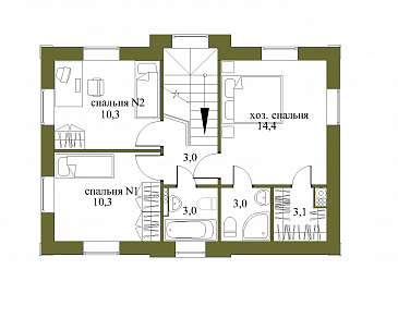 Проект небольшого двухэтажного особняка из SIP панелей с парадным фасадом / План 2 этажа