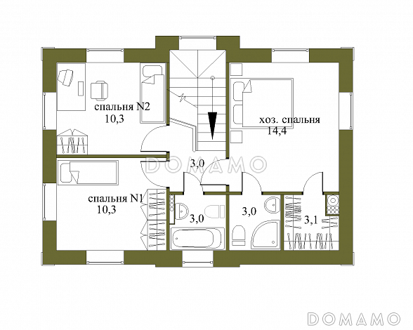 Проект небольшого двухэтажного особняка из SIP панелей с парадным фасадом / План 2 этажа