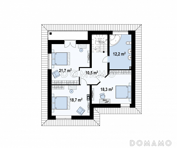 Проект современного двухэтажного дома из газобетона с пятью комнатами и балконом / План 2 этажа