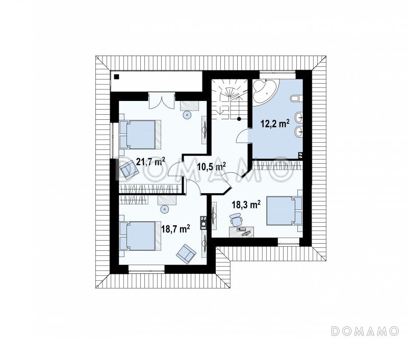 Проект современного двухэтажного дома из газобетона с пятью комнатами и балконом / План 2 этажа