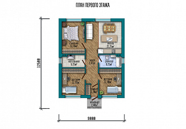 Проект маленького одноэтажного дома с тремя спальнями, котельно, санузлом и кухней / План 1 этажа