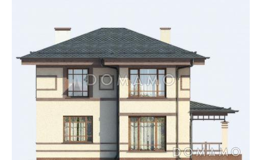 Проект двухэтажного дома из СИП панелей с тремя спальными комнатами / Фасад 4