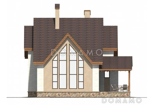 Проект коттеджа с двусветной гостиной и террасой. / Фасад 4