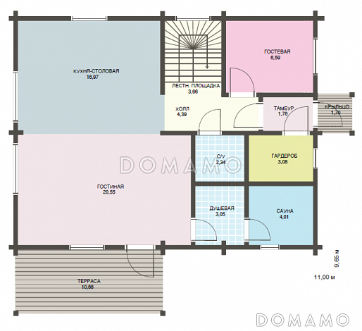 Проект небольшого дома с четырьмя спальнями на втором этаже / План 1 этажа