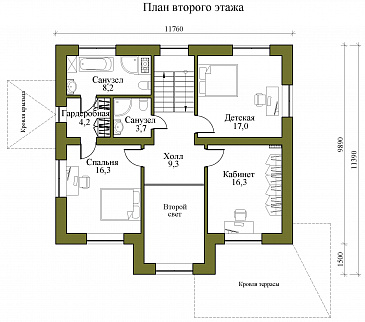 Проект двухэтажного кирпичного дома со вторым светом и детской на втором этаже / План 2 этажа