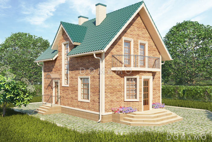 Проект солидного дачного дома с двумя эркерами из кирпича