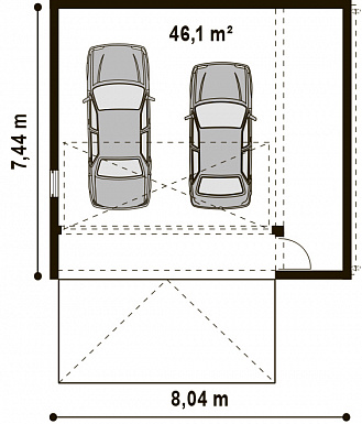 Проект гаража из кирпича для двух авто с дополнительным помещением / План 1 этажа