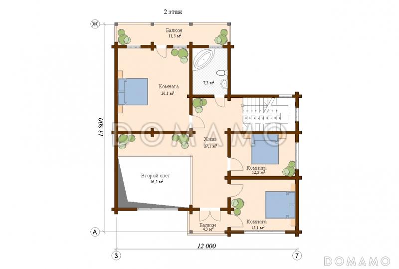 Проект дома с террасой / План мансардного этажа