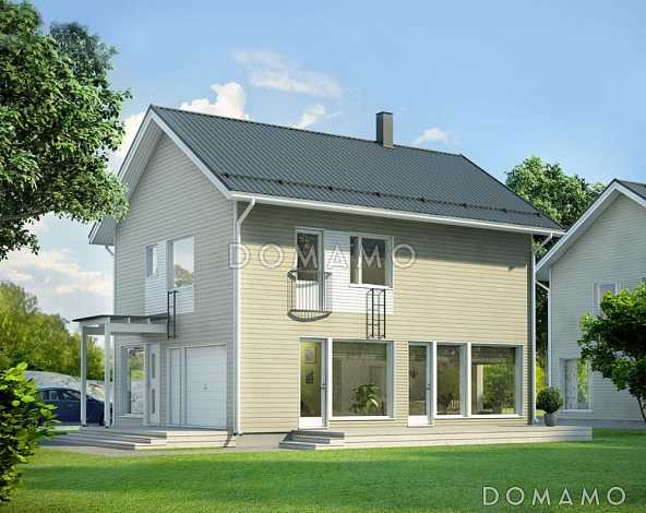 Проект двухэтажного каркасного дома с французским балконам на втором этаже