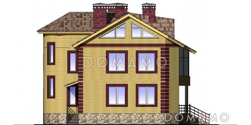 Проект  двухэтажного коттеджа с мансардой, бассейном и кинотеатром / Фасад 4