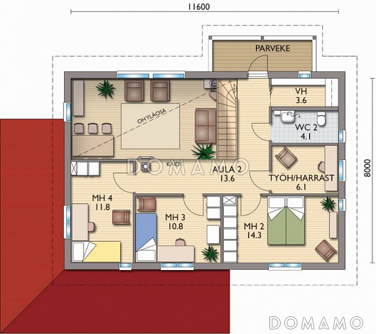 Проект каркасного дома в скандинавском стиле / План 2 этажа