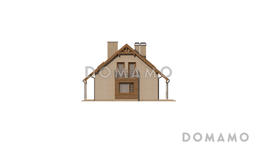 Проект мансардного дома из кирпича с прямоугольным эркером и со встроенным гаражом / Фасад 2