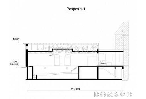 Одноэтажный пристроенный бассейн для круглогодичного использования  / Разрез 1