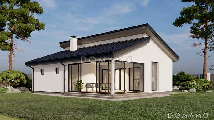 Проект одноэтажной бани в стиле хай-тек со скатной кровлей