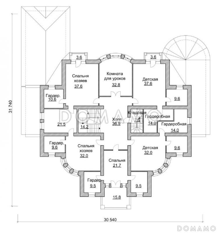 Проект особняка с бассейном / План 2 этажа