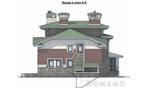Проект коттеджа с круглой гостиной и гаражом / Фасад 3