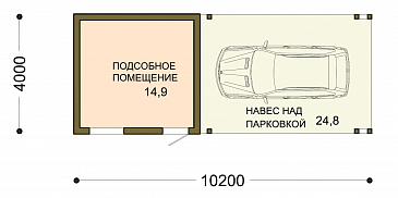 Проект навеса для одной машины с хозблоком / План 1 этажа