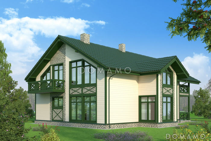 Проект современного загородного двухэтажного дома с сауной