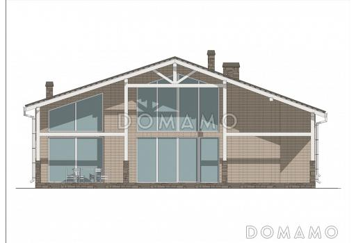 Проект большого дома с сауной, хамамом, двусветной гостиной и навесом на 2 авто / Фасад 3