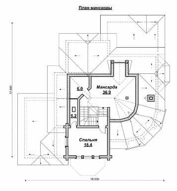 Проект коттеджа в стиле деревянного модерна / План мансардного этажа