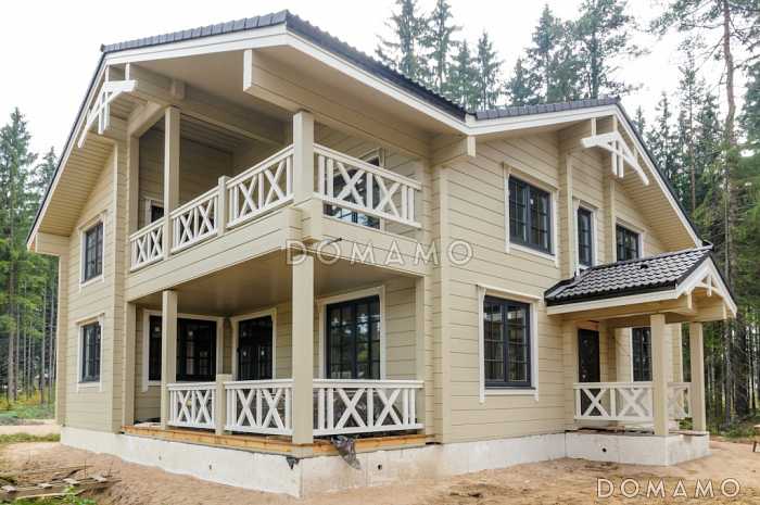 Проект двухэтажного дома из клееного бруса с пятью спальнями