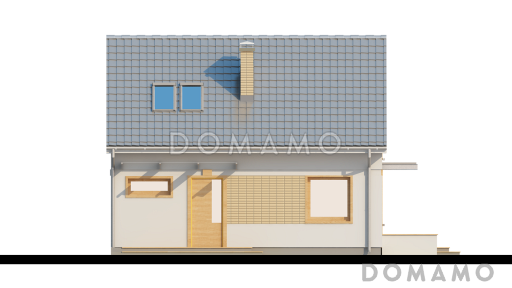 Проект компактного одноэтажного мансардного дома из газобетона с дополнительной спальней на первом этаже и тремя спальнями на мансарде / Фасад 1