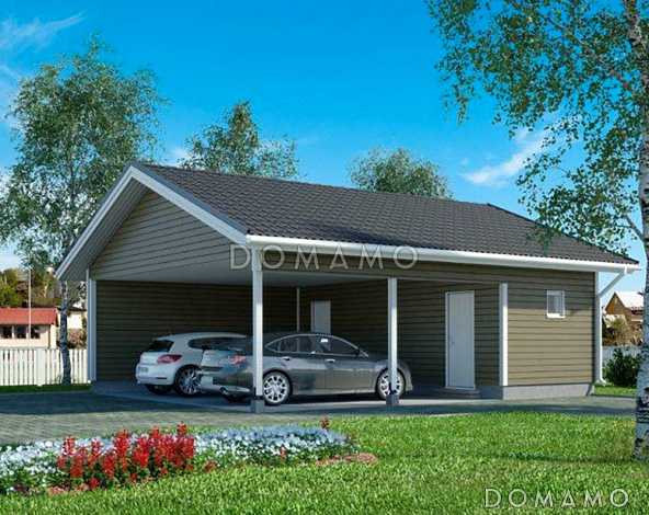 Проект каркасного навеса для двух машин со складским помещением