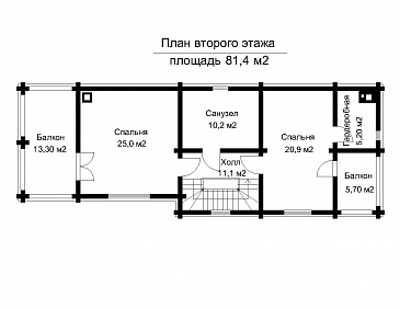 Проект двухэтажного дома из клееного бруса с подвальным этажом и холодным чердаком / План 2 этажа